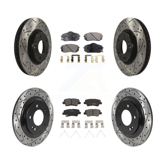 [Avant + Arrière] Kit de disque (percé rainuré revêtu) et plaquette (céramique) de frein pour 2016 Kia Soul EV From Chassis VIN #160921 KDT-101047