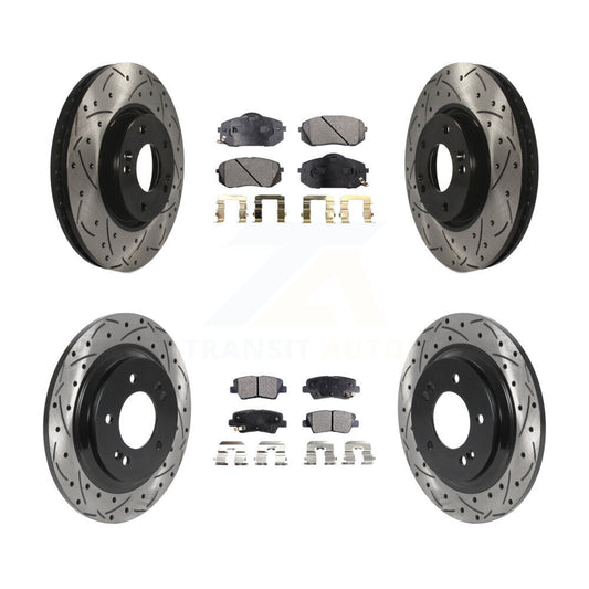[Avant + Arrière] Kit de disque (percé rainuré revêtu) et plaquette (céramique) de frein pour Kia Soul EV KDT-101048