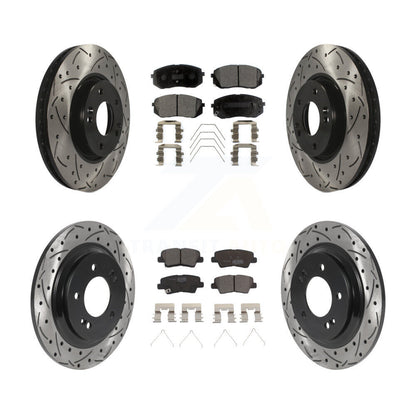 [Avant + Arrière] Kit de disque (percé rainuré revêtu) et plaquette (céramique) de frein pour 2017-2018 Kia Soul EV KDT-101049