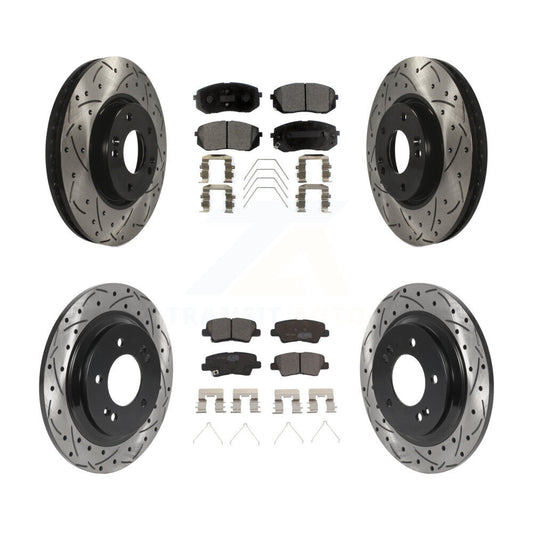 [Avant + Arrière] Kit de disque (percé rainuré revêtu) et plaquette (céramique) de frein pour 2017-2018 Kia Soul EV KDT-101049