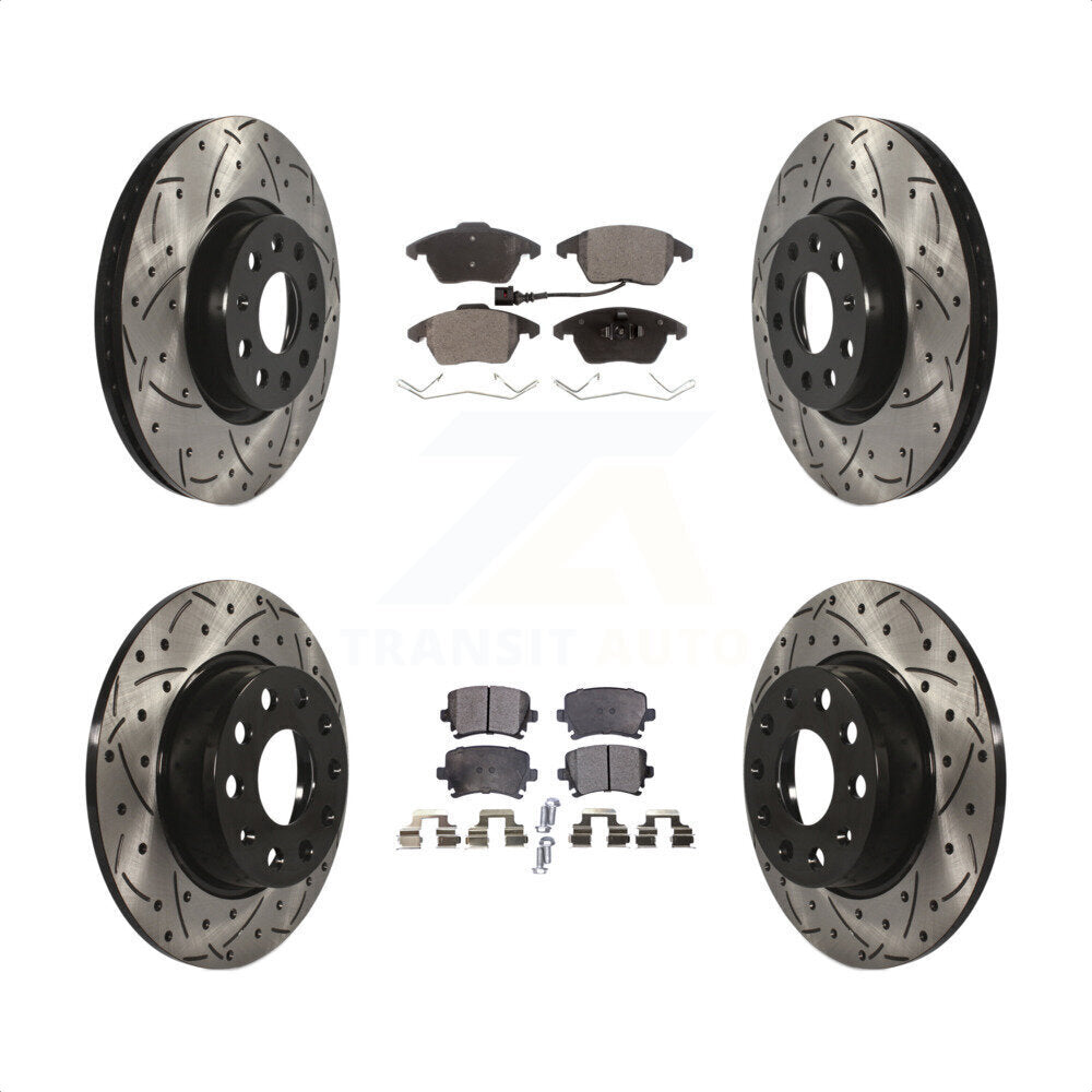 [Avant + Arrière] Kit de disque (percé rainuré revêtu) et plaquette (céramique) de frein pour 2011 Volkswagen GTI KDT-101050 par Transit Auto
