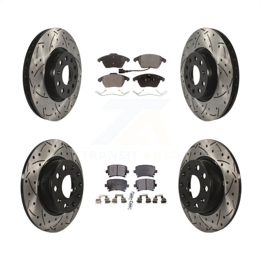 [Avant + Arrière] Kit de disque (percé rainuré revêtu) et plaquette (céramique) de frein pour 2011 Volkswagen GTI KDT-101050 par Transit Auto