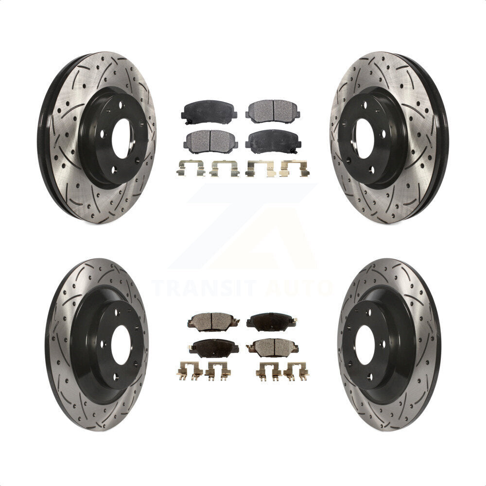 [Avant + Arrière] Kit de disque (percé rainuré revêtu) et plaquette (céramique) de frein pour 2015 Mazda CX-5 avec Electric Parking KDT-101051 par Transit Auto
