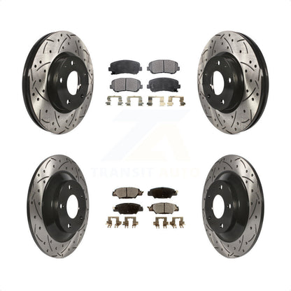 [Avant + Arrière] Kit de disque (percé rainuré revêtu) et plaquette (céramique) de frein pour 2015 Mazda CX-5 avec Electric Parking KDT-101051 par Transit Auto