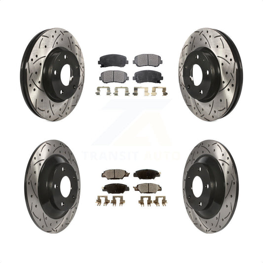 [Avant + Arrière] Kit de disque (percé rainuré revêtu) et plaquette (céramique) de frein pour 2015 Mazda CX-5 avec Electric Parking KDT-101051 par Transit Auto