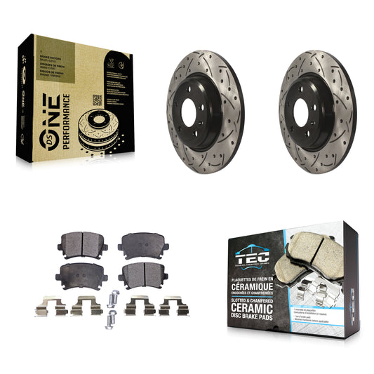 [Arrière] Kit de disque (percé rainuré revêtu) et plaquette (céramique) de frein pour 2009 Audi A4 Quattro Convertible avec 300mm Diameter Rotor KDT-101055