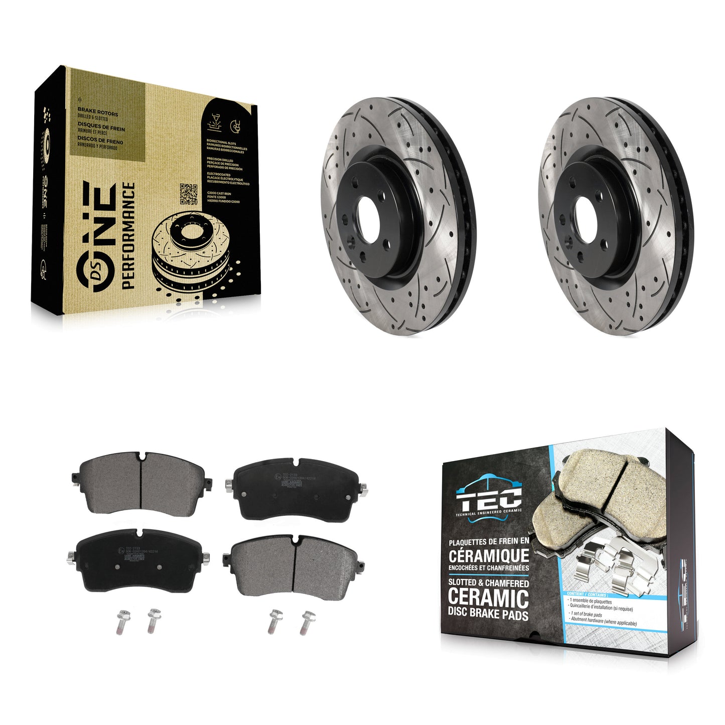 [Avant] Kit de disque (percé rainuré revêtu) et plaquette (céramique) de frein pour 2018 Jaguar E-Pace S SE avec 325mm Diameter Rotor KDT-101077