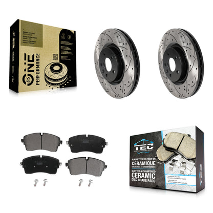 [Avant] Kit de disque (percé rainuré revêtu) et plaquette (céramique) de frein pour 2018 Jaguar E-Pace S SE avec 325mm Diameter Rotor KDT-101077