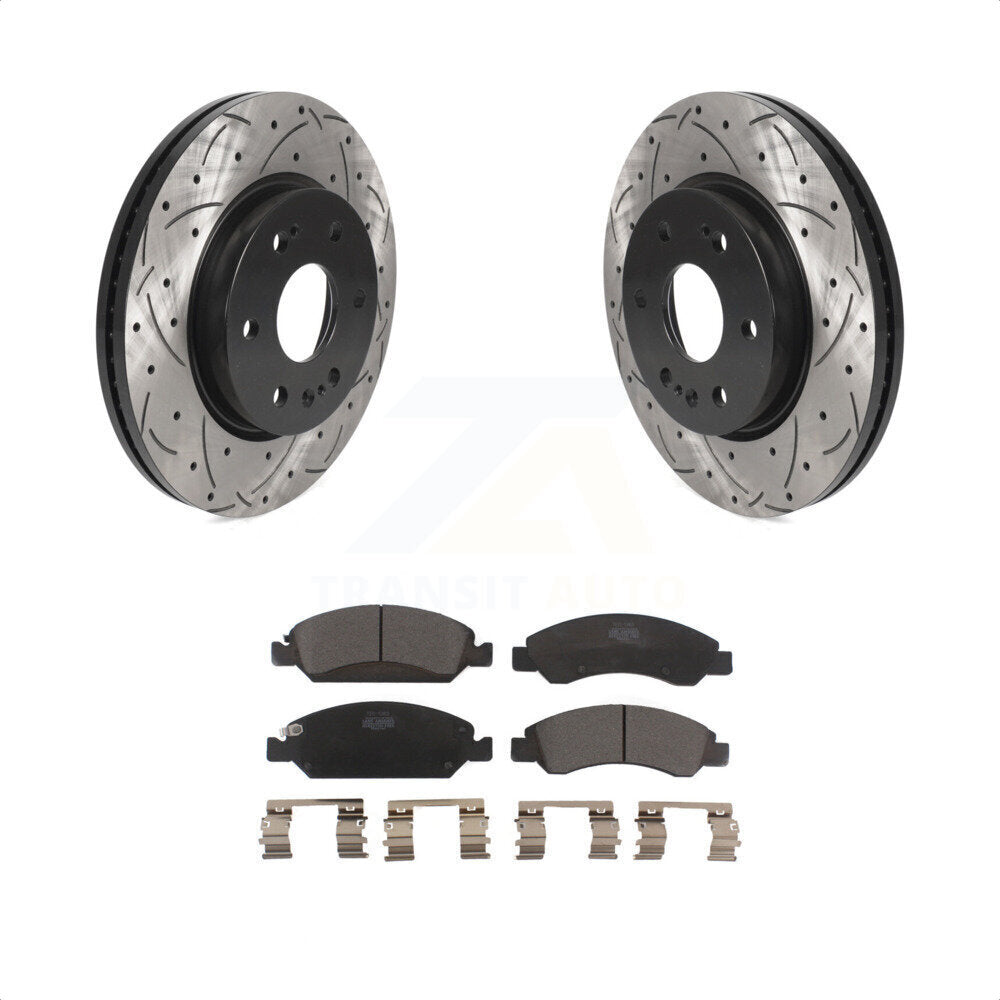 [Avant] Kit de disque (percé rainuré revêtu) et plaquette (céramique) de frein pour 2019 Chevrolet Silverado 1500 LD avec 4 Piston Caliper KDT-101078 par Transit Auto