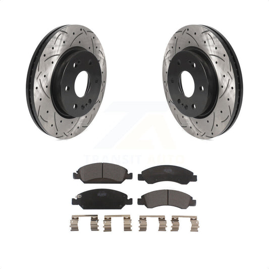 [Avant] Kit de disque (percé rainuré revêtu) et plaquette (céramique) de frein pour 2019 Chevrolet Silverado 1500 LD avec 4 Piston Caliper KDT-101078 par Transit Auto