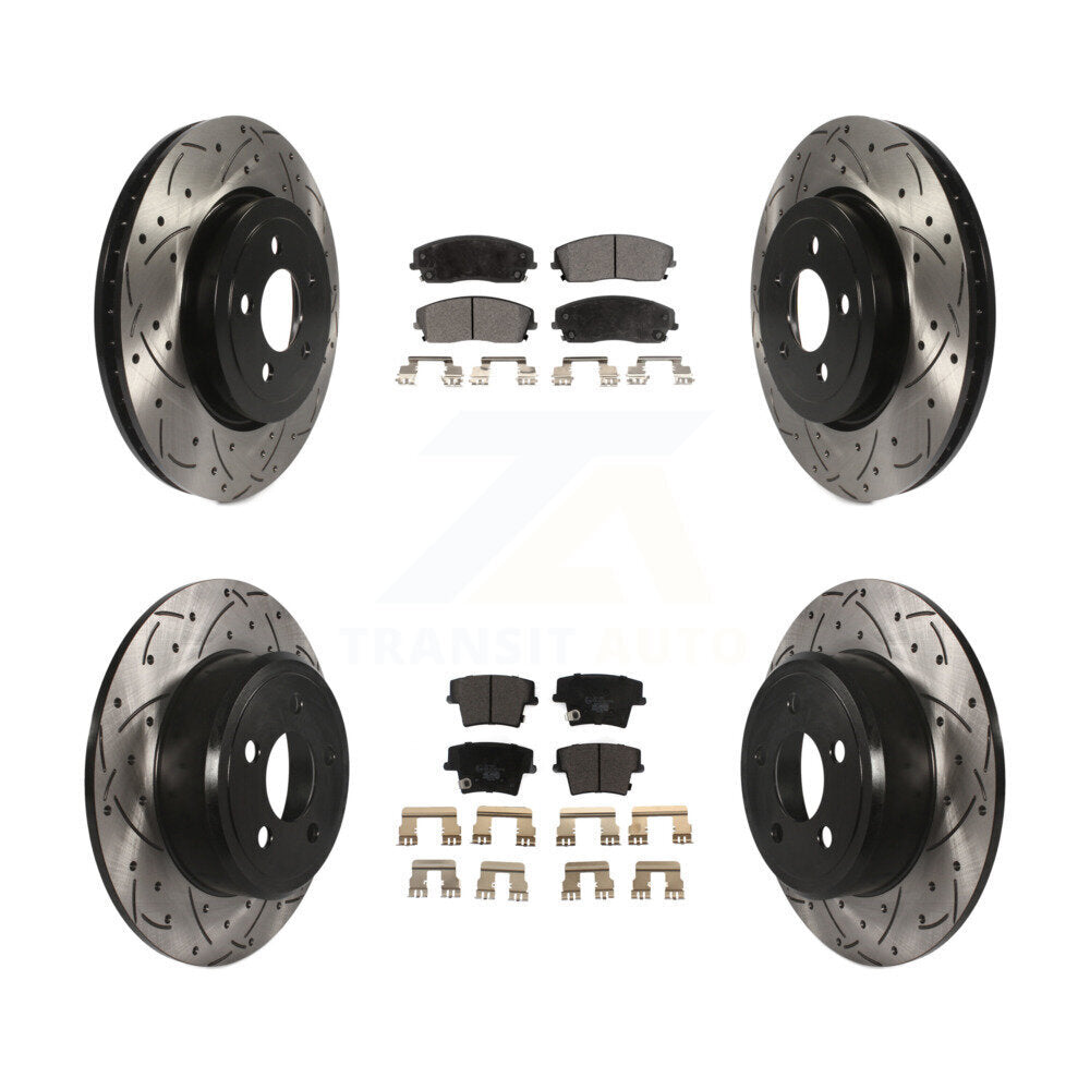 [Avant + Arrière] Kit de disque (percé rainuré revêtu) et plaquette (céramique) de frein pour 2015-2018 Dodge Charger RWD avec 3.6L avec 345mm Diameter Rotor KDT-101097