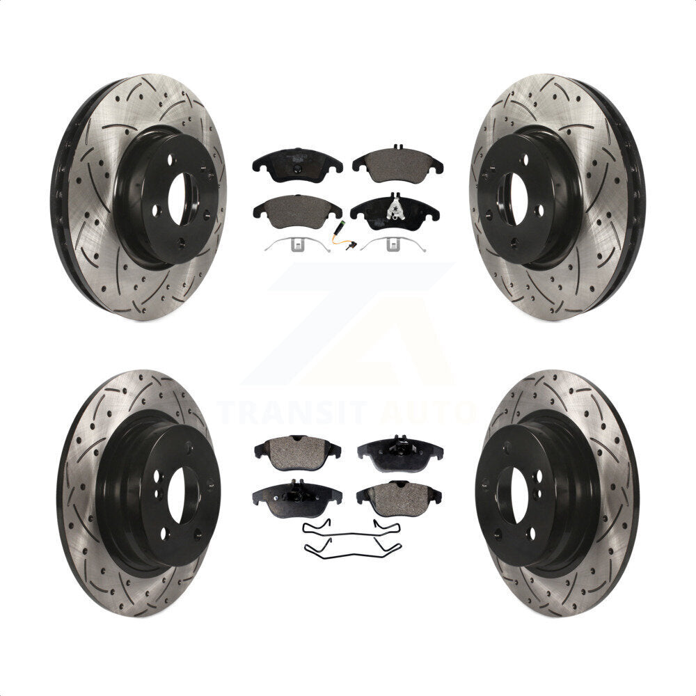[Avant + Arrière] Kit de disque (percé rainuré revêtu) et plaquette (céramique) de frein pour 2011-2012 Mercedes-Benz C300 avec 322mm Diameter Rotor KDT-101099 par Transit Auto