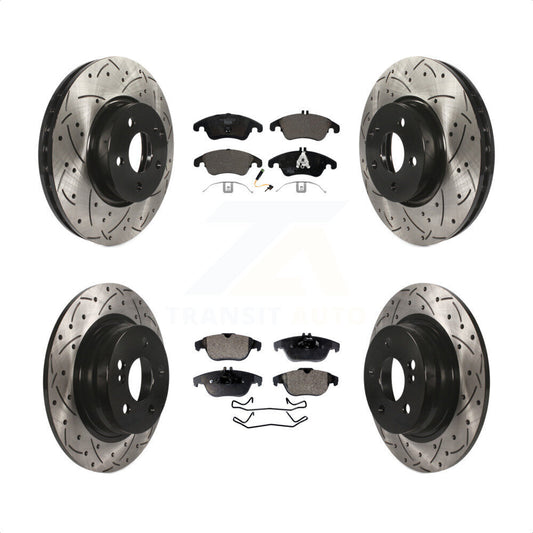 [Avant + Arrière] Kit de disque (percé rainuré revêtu) et plaquette (céramique) de frein pour 2011-2012 Mercedes-Benz C300 avec 322mm Diameter Rotor KDT-101099 par Transit Auto