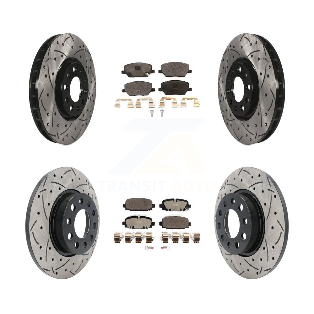 [Avant + Arrière] Kit de disque (percé rainuré revêtu) et plaquette (céramique) de frein pour Jeep Compass KDT-101100