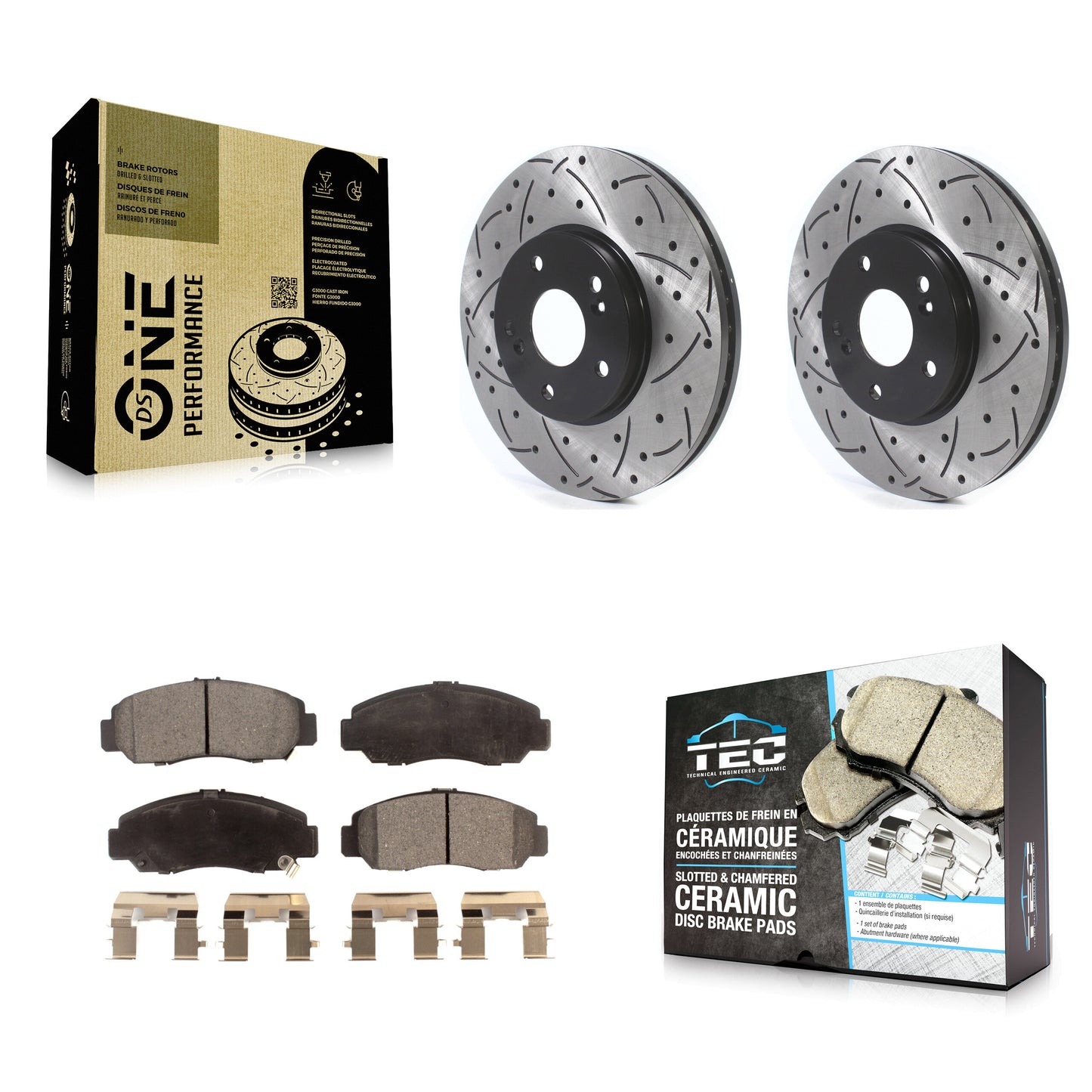 [Avant] Kit de disque (percé rainuré revêtu) et plaquette (céramique) de frein pour Honda Accord KDT-101105
