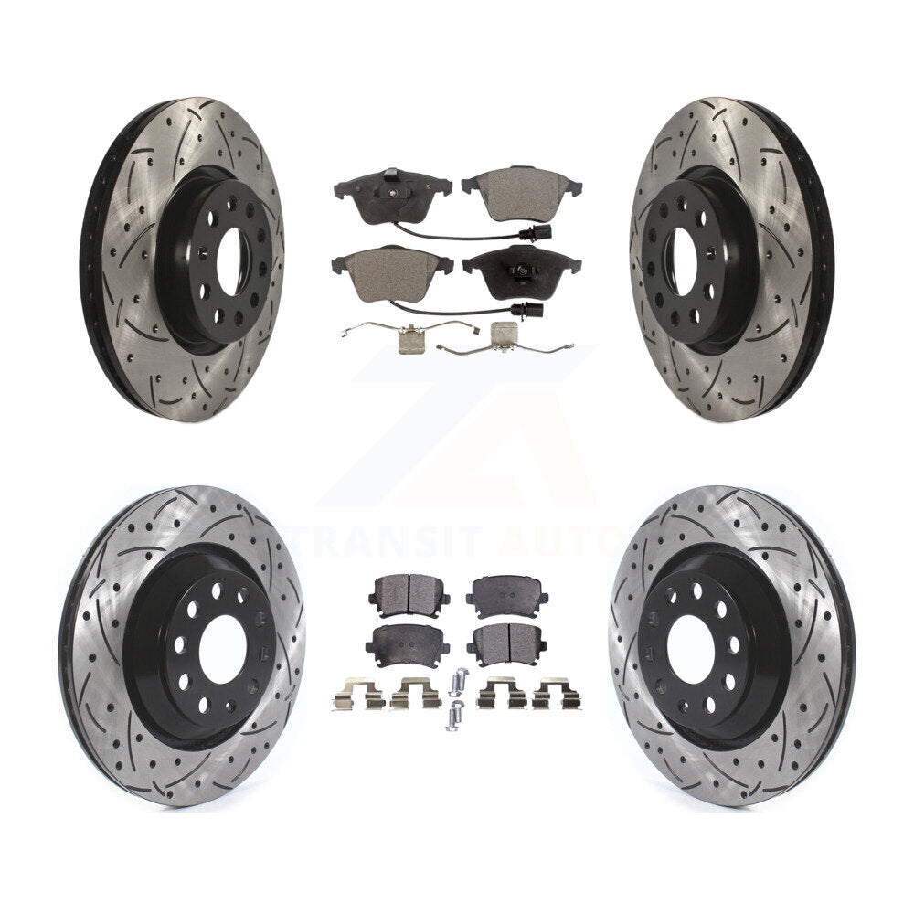 [Avant + Arrière] Kit de disque (percé rainuré revêtu) et plaquette (céramique) de frein pour Volkswagen CC KDT-101107