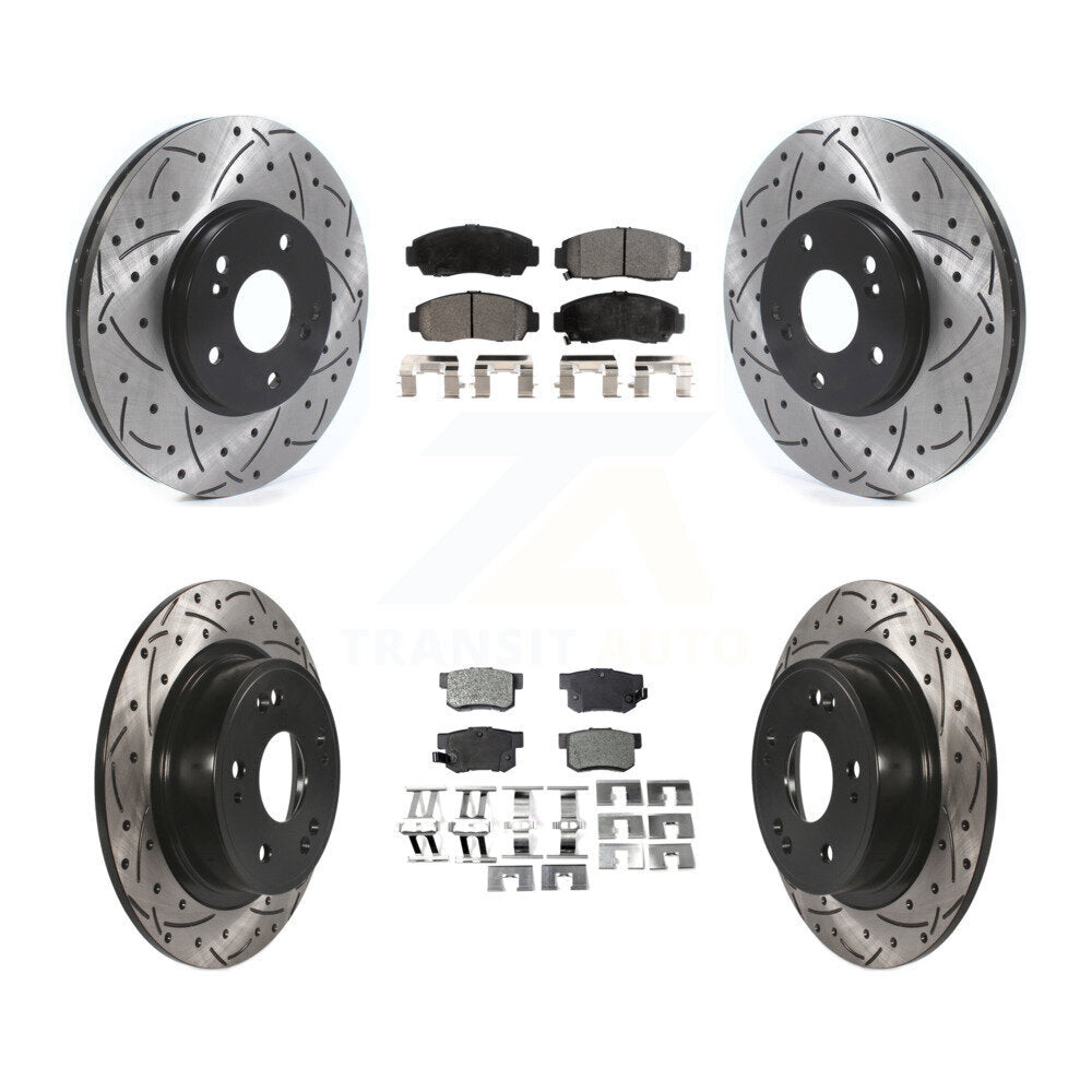 [Avant + Arrière] Kit de disque (percé rainuré revêtu) et plaquette (céramique) de frein pour 2006-2007 Honda Accord Hybrid avec 3.0L KDT-101109