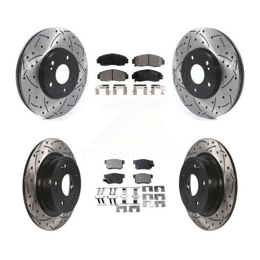 [Avant + Arrière] Kit de disque (percé rainuré revêtu) et plaquette (céramique) de frein pour 2006-2007 Honda Accord Hybrid avec 3.0L KDT-101109
