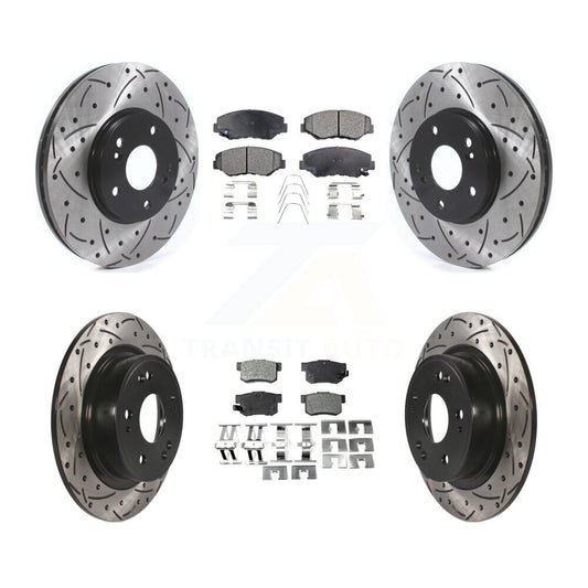 [Avant + Arrière] Kit de disque (percé rainuré revêtu) et plaquette (céramique) de frein pour 2005 Honda Accord Hybrid avec 3.0L KDT-101110