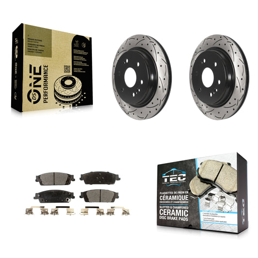 [Arrière] Kit de disque (percé rainuré revêtu) et plaquette (céramique) de frein pour 2019 Chevrolet Silverado 1500 LD GMC Sierra Limited avec Electric Parking KDT-101112