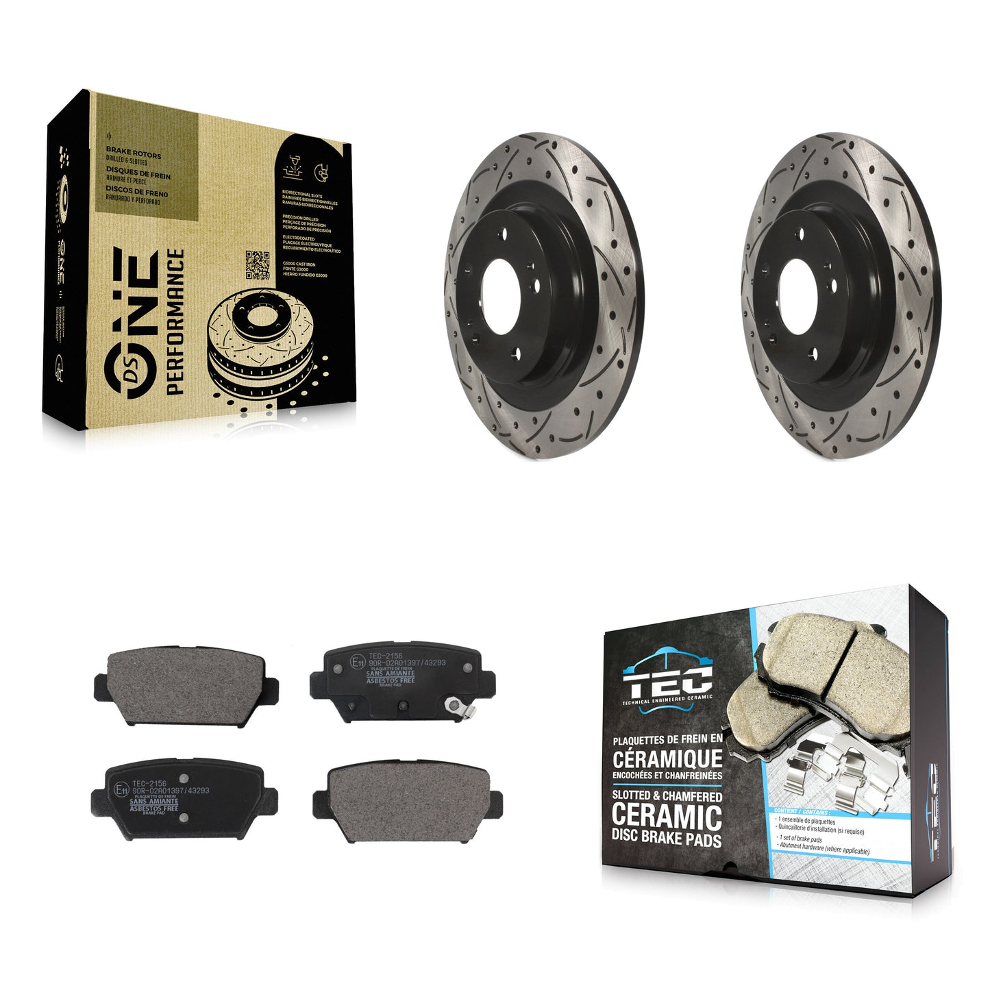 [Arrière] Kit de disque (percé rainuré revêtu) et plaquette (céramique) de frein pour Mitsubishi Eclipse Cross avec Manual Parking KDT-101113