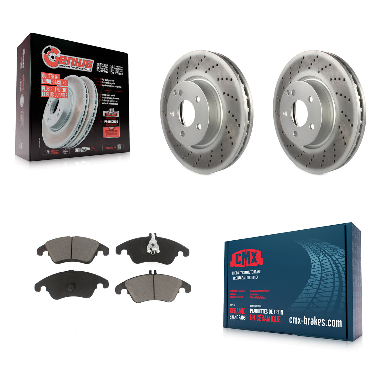 [Avant] Kit de disque (revêtu) et plaquette (céramique) de frein pour Mercedes-Benz E350 C300 C350 E400 E250 SLC300 KGC-100174