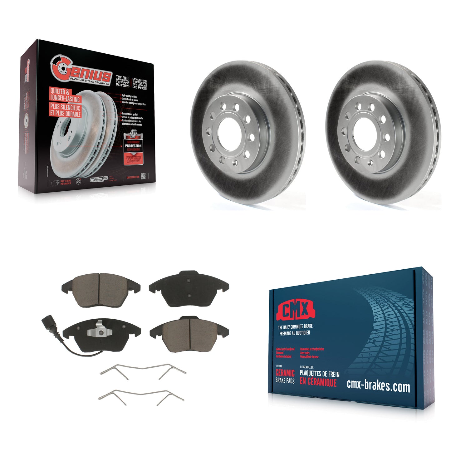 [Avant] Kit de disque (revêtu) et plaquette (céramique) de frein pour Volkswagen Jetta Beetle Golf Rabbit Eos Audi A3 GTI Quattro KGC-100290