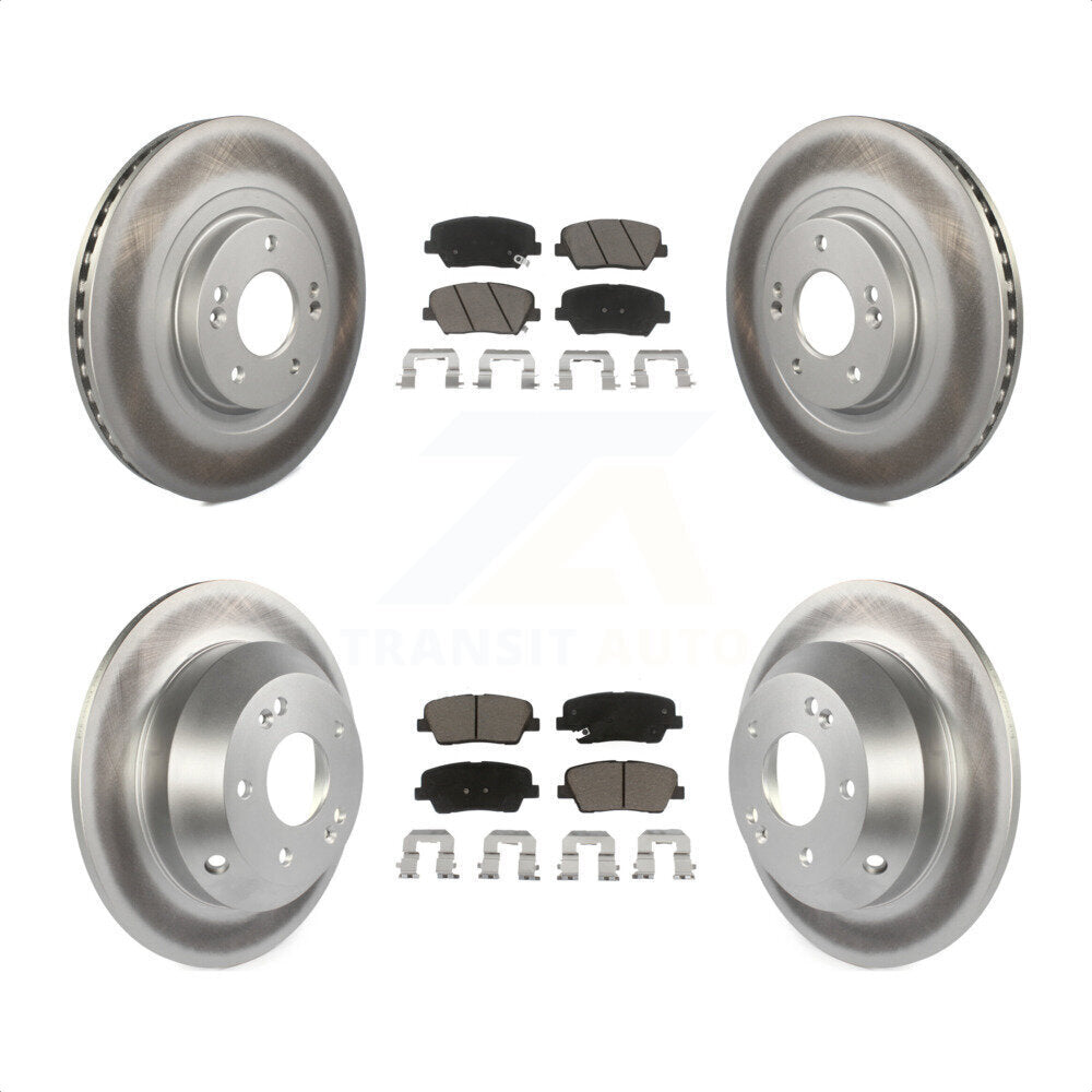 [Avant + Arrière] Kit de disque (revêtu) et plaquette (céramique) de frein pour Hyundai Santa Fe Sport Kia Sorento KGC-100610 par Transit Auto