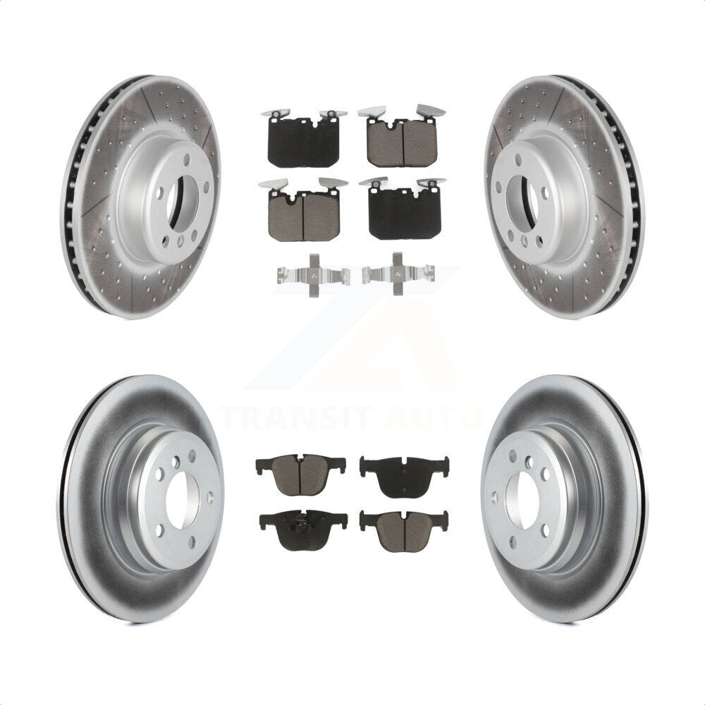 [Avant + Arrière] Kit de disque (revêtu) et plaquette (céramique) de frein pour BMW 340i xDrive 435i 440i Gran Coupe ActiveHybrid 3 sans Blue Painted Calipers KGC-100708 par Transit Auto