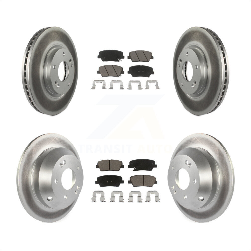 [Avant + Arrière] Kit de disque (revêtu) et plaquette (céramique) de frein pour Kia Sorento Hyundai Santa Fe KGC-100844 par Transit Auto