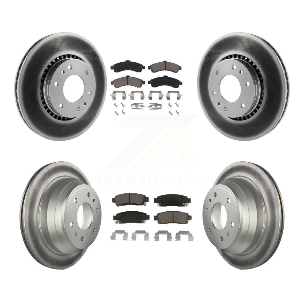 [Avant + Arrière] Kit de disque (revêtu) et plaquette (céramique) de frein pour Chevrolet Trailblazer GMC EXT Envoy XL Buick Rainier XUV SSR Isuzu Ascender Saab 9-7x KGC-101237