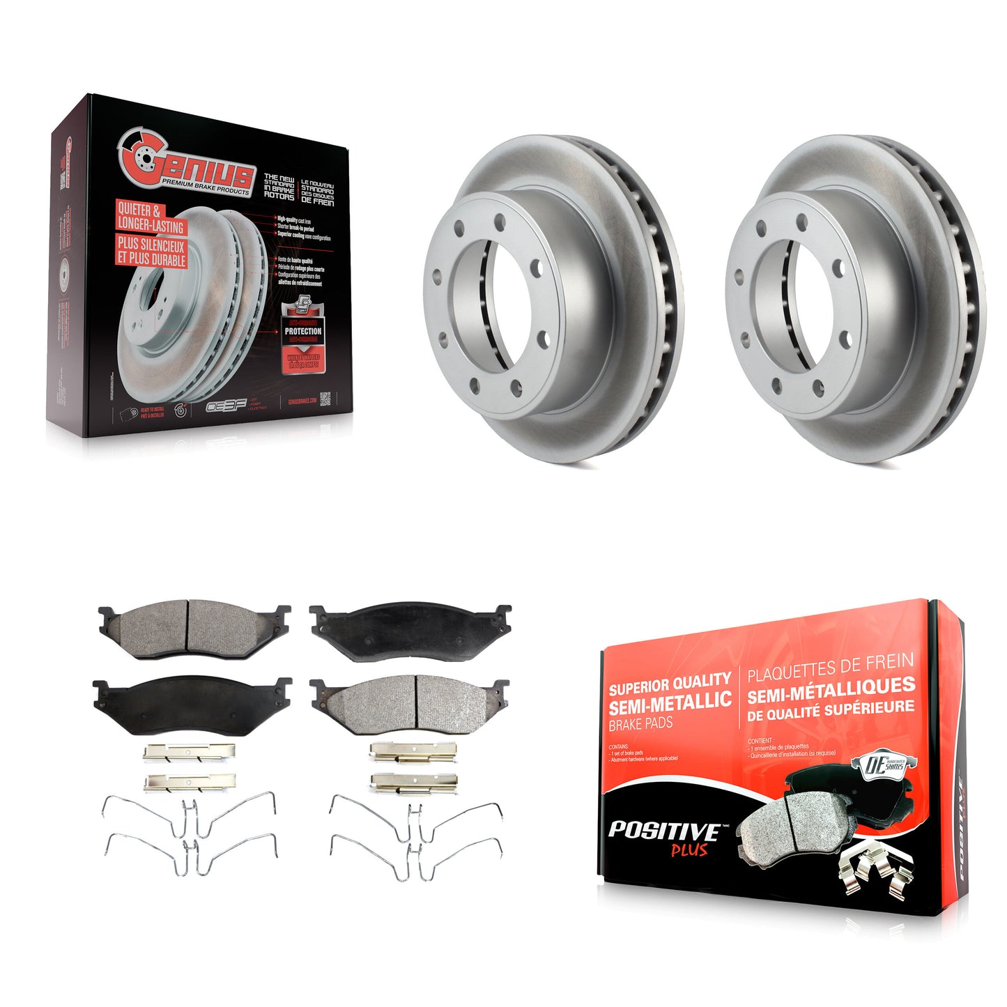 [Avant] Kit de disque (revêtu) et plaquette (semi-métallique) de frein pour Ford F-550 Super Duty F-450 KGF-100081