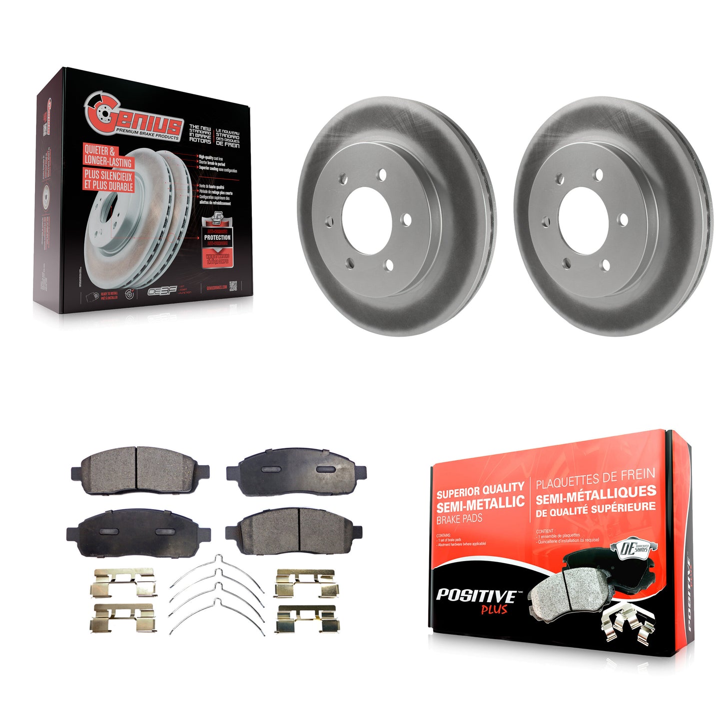 [Avant] Kit de disque (revêtu) et plaquette (semi-métallique) de frein pour Ford F-150 Lincoln Mark LT avec 6 Lug Wheels 4WD KGF-100089