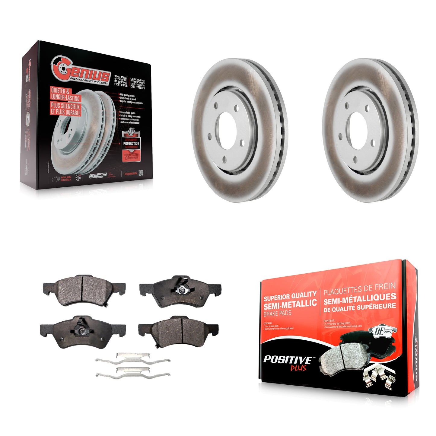 [Avant] Kit de disque (revêtu) et plaquette (semi-métallique) de frein pour Dodge Caravan Chrysler Voyager KGF-100143