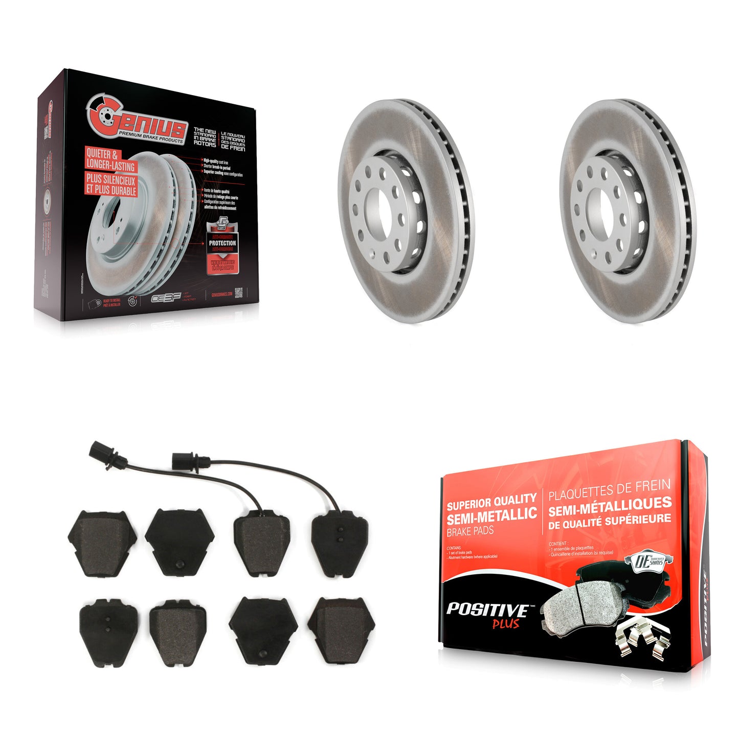 [Avant] Kit de disque (revêtu) et plaquette (semi-métallique) de frein pour Volkswagen Passat Audi A4 Quattro KGF-100199