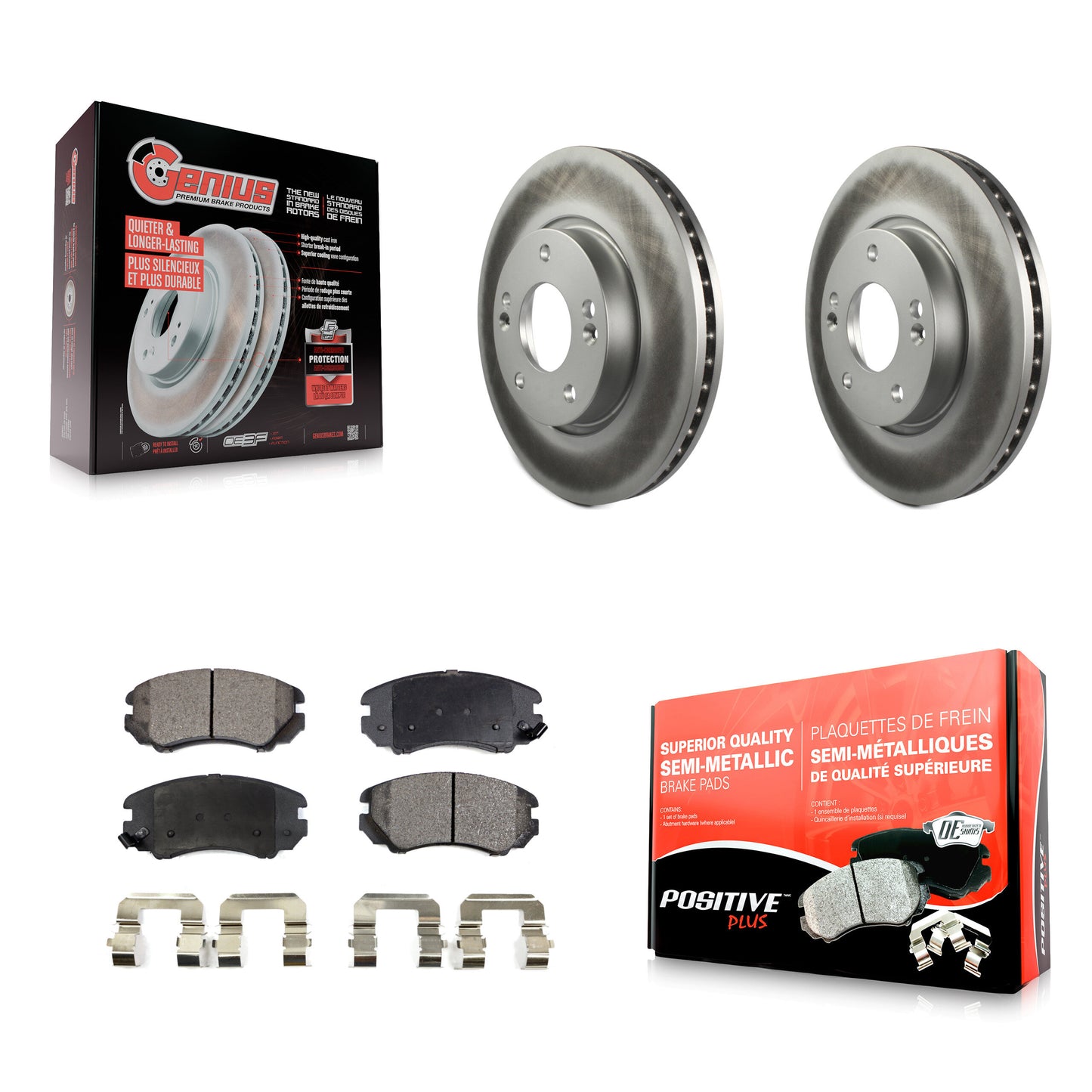 [Avant] Kit de disque (revêtu) et plaquette (semi-métallique) de frein pour Hyundai Kia Sonata Soul Sportage Tucson Optima Tiburon Magentis KGF-100263