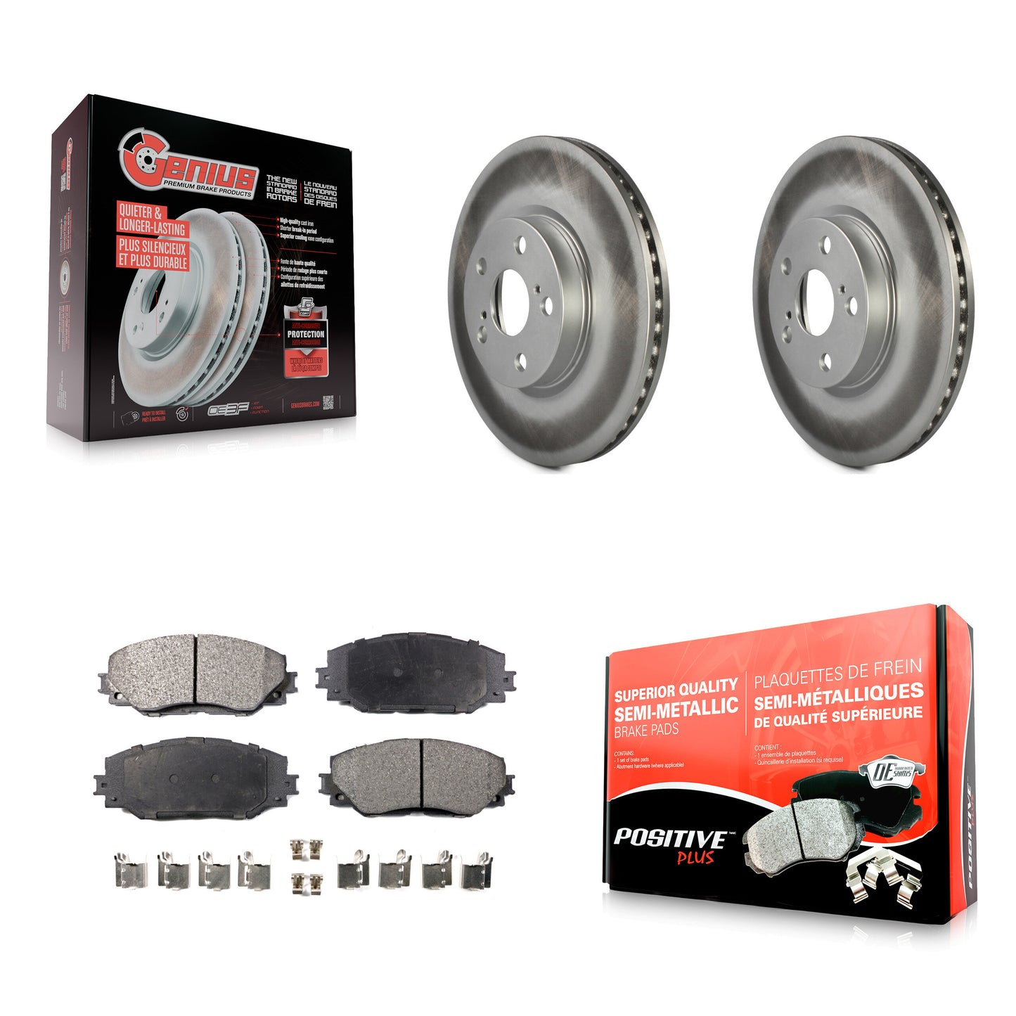 [Avant] Kit de disque (revêtu) et plaquette (semi-métallique) de frein pour Toyota Corolla Scion xD Matrix Pontiac Vibe KGF-100390