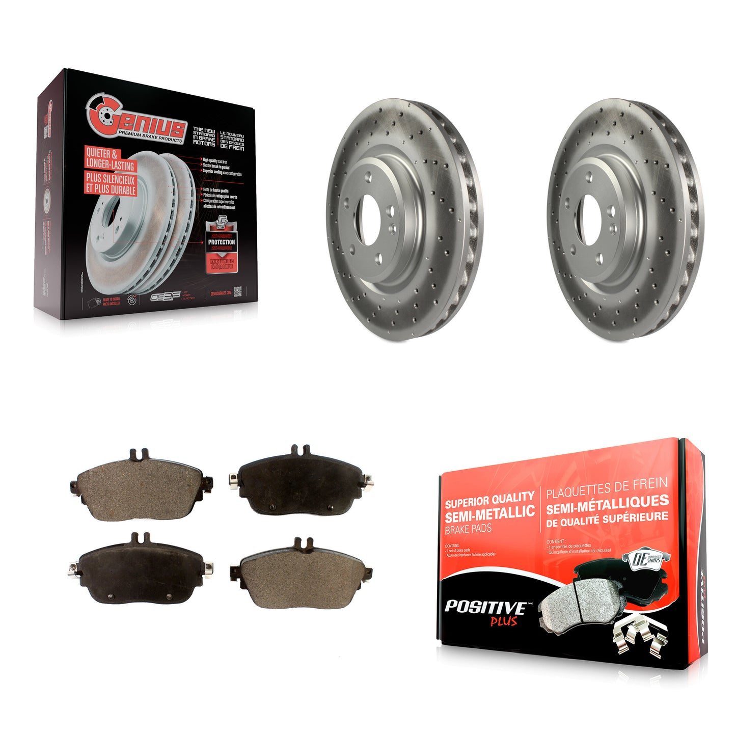 [Avant] Kit de disque (revêtu) et plaquette (semi-métallique) de frein pour Mercedes-Benz GLA250 CLA250 B250 avec Sport Package KGF-100504