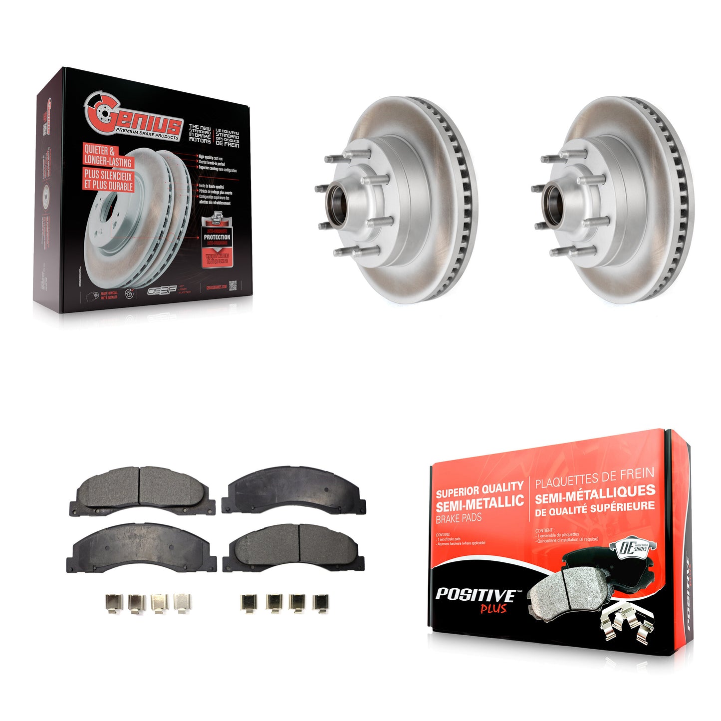 [Avant] Kit de disque (revêtu) et plaquette (semi-métallique) de frein pour Ford E-350 Super Duty E-250 E-150 E-450 Econoline KGF-100542