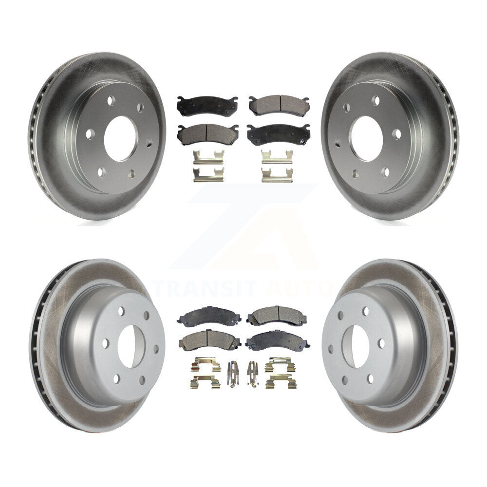 [Avant + Arrière] Kit de disque (revêtu) et plaquette (semi-métallique) de frein pour Chevrolet Silverado 1500 GMC Tahoe Sierra Suburban Yukon Avalanche XL Cadillac Escalade ESV EXT KGF-100558