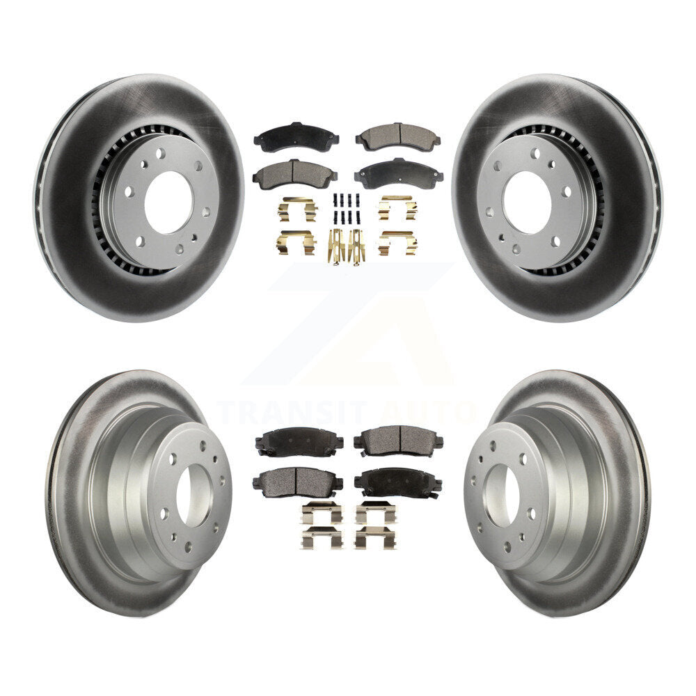 [Avant + Arrière] Kit de disque (revêtu) et plaquette (semi-métallique) de frein pour Chevrolet Trailblazer GMC EXT Envoy XL Buick Rainier XUV SSR Isuzu Ascender Saab 9-7x KGF-100573