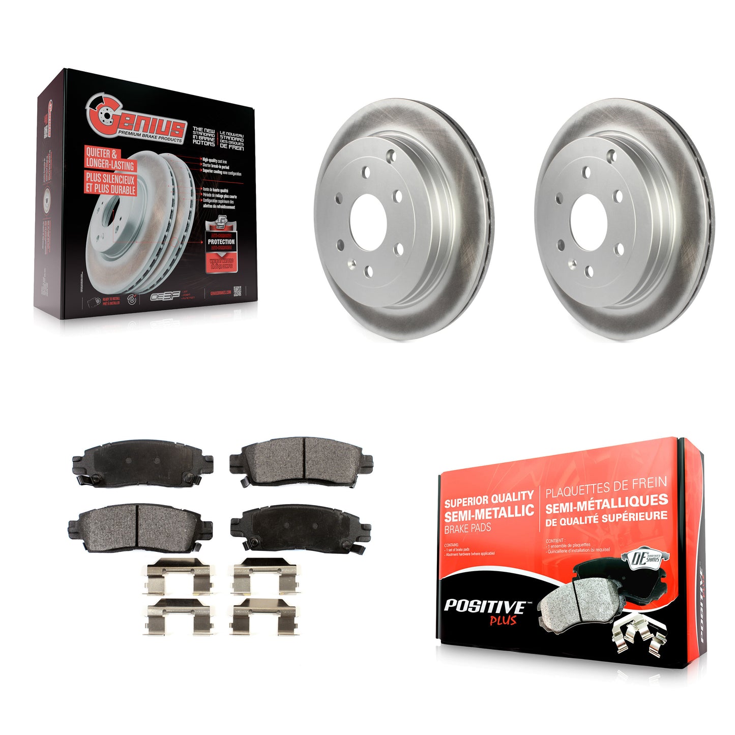 [Arrière] Kit de disque (revêtu) et plaquette (semi-métallique) de frein pour Chevrolet Traverse GMC Acadia Buick Enclave Saturn Outlook Limited KGF-101225