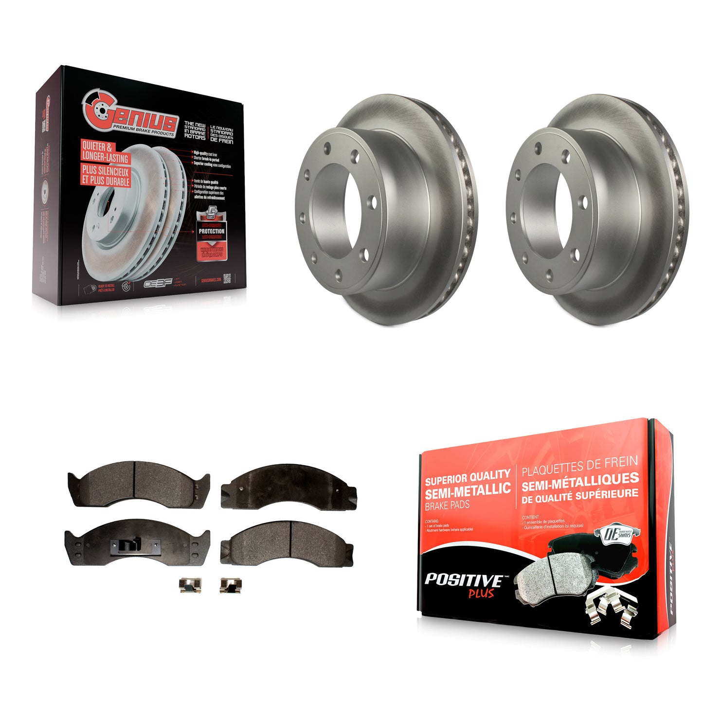[Arrière] Kit de disque (revêtu) et plaquette (semi-métallique) de frein pour 2000-2001 Ford E-450 Econoline Super Duty avec Single Wheels KGF-101254
