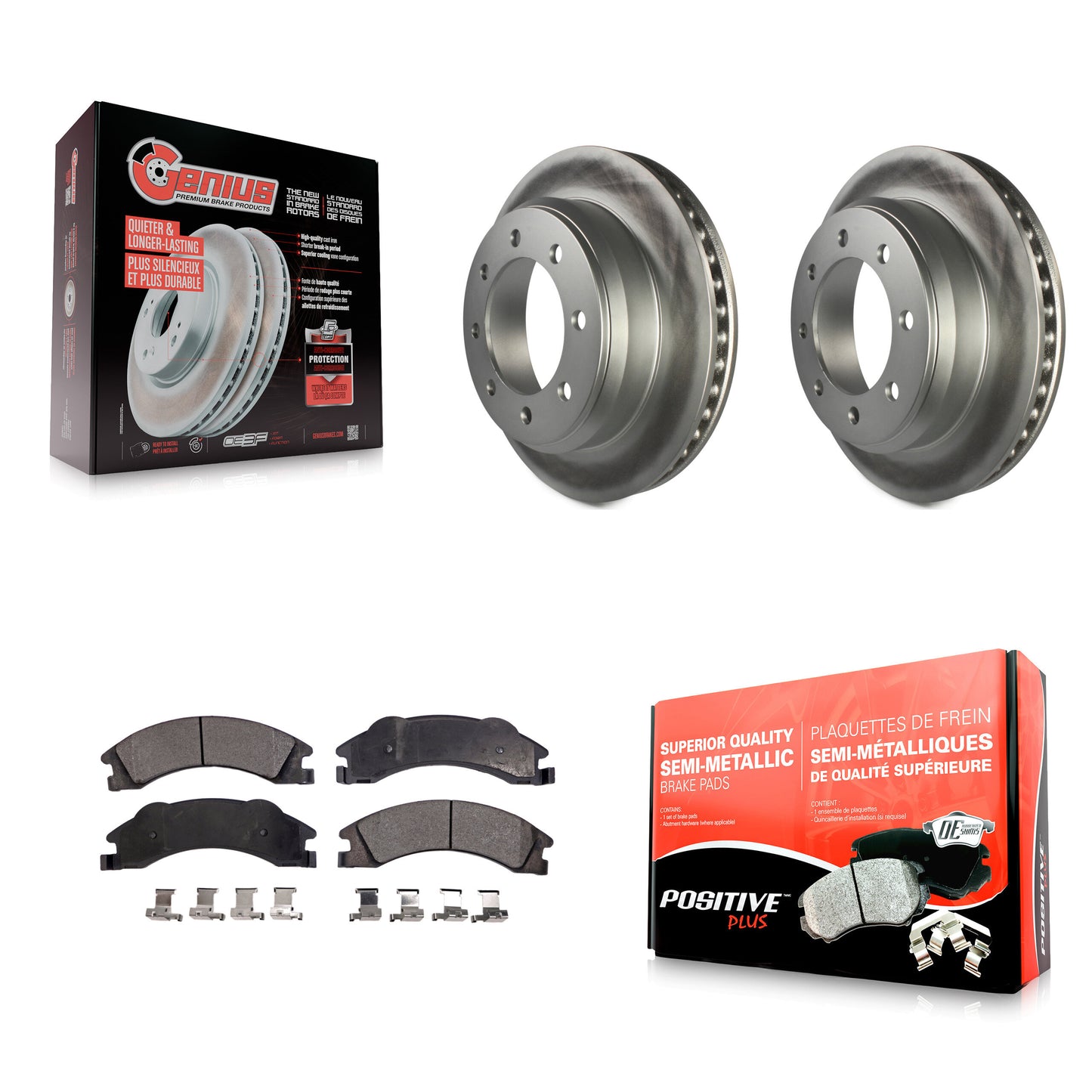 [Arrière] Kit de disque (revêtu) et plaquette (semi-métallique) de frein pour Ford E-350 Super Duty E-250 E-150 Econoline KGF-101277
