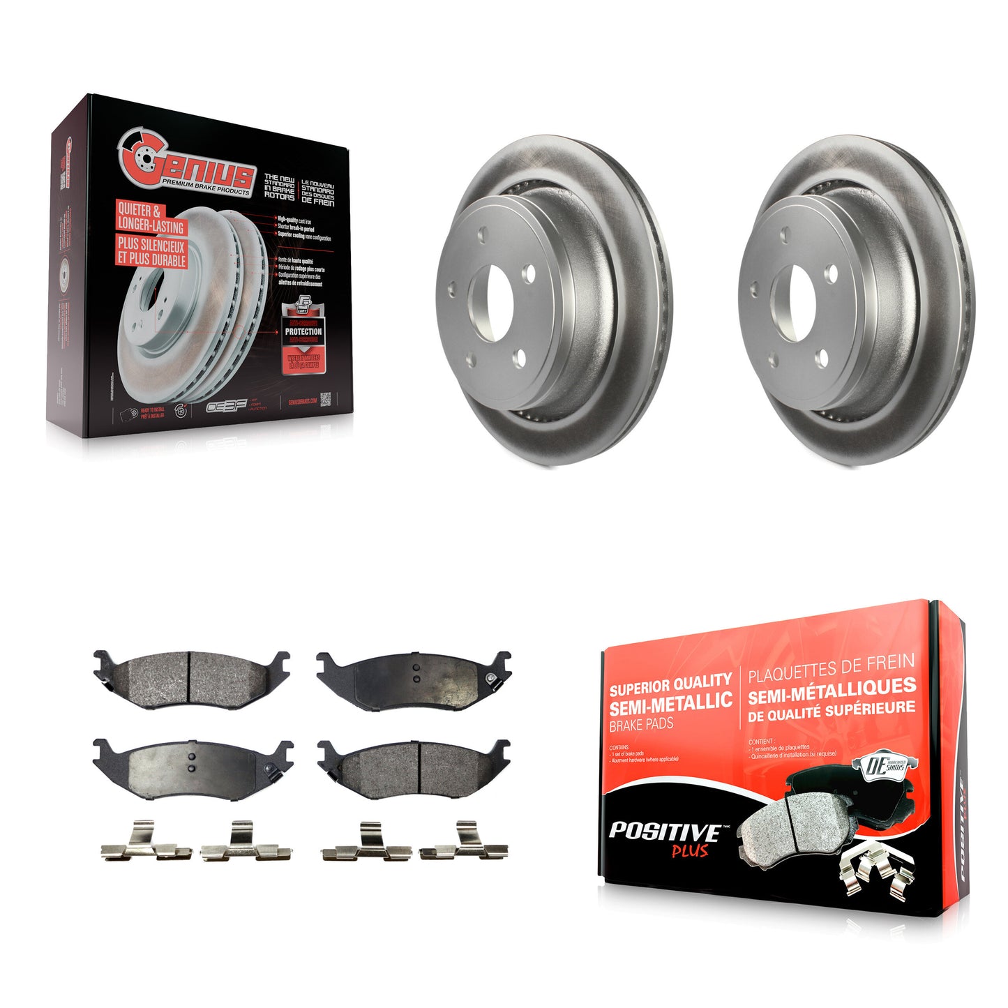 [Arrière] Kit de disque (revêtu) et plaquette (semi-métallique) de frein pour Dodge Ram 1500 KGF-101302