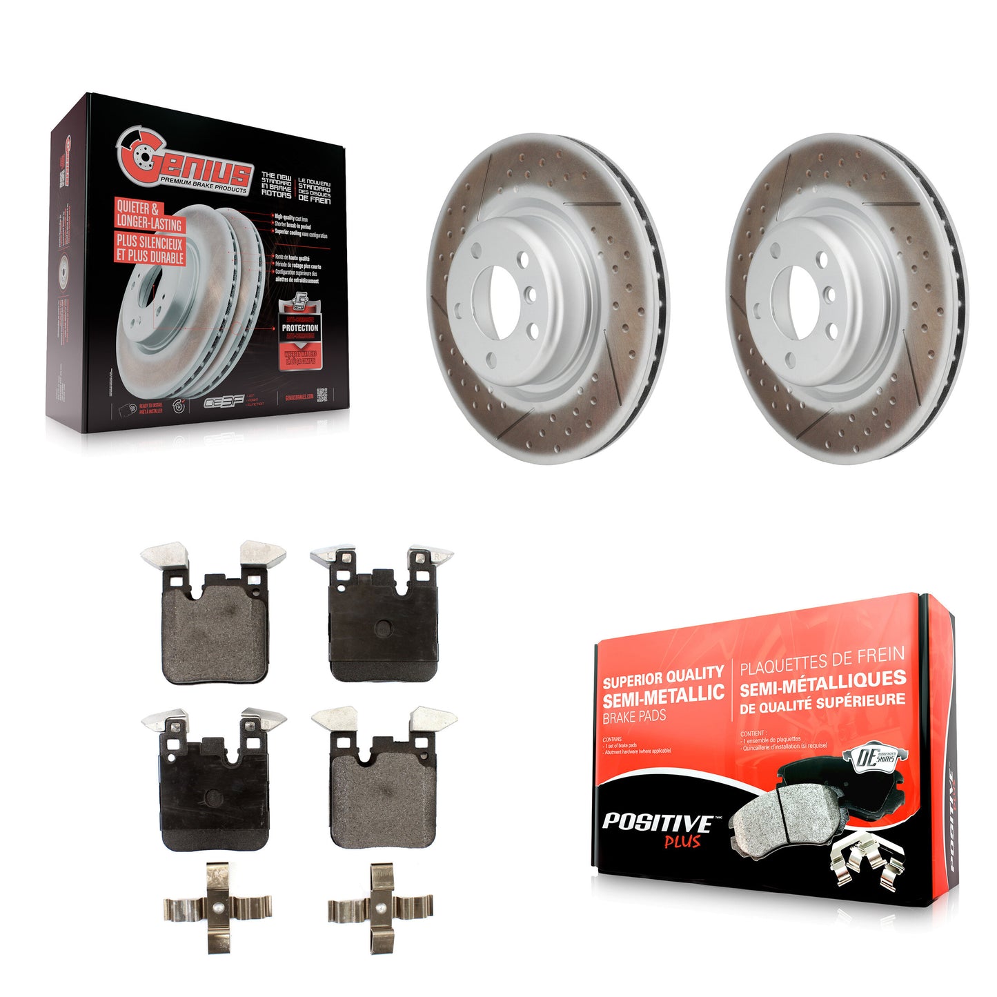 [Arrière] Kit de disque (revêtu) et plaquette (semi-métallique) de frein pour BMW 328i 428i 320i xDrive 228i M235i 230i Gran Coupe M240i KGF-101579