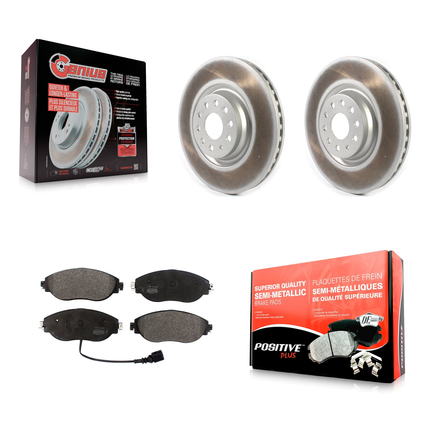[Avant] Kit de disque (revêtu) et plaquette (semi-métallique) de frein pour Volkswagen Tiguan Jetta GTI Audi Golf R S3 Q3 Arteon KGF-101911