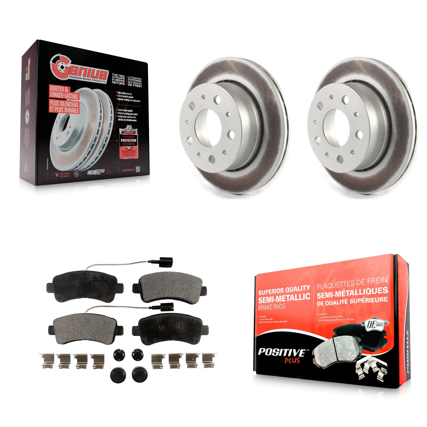 [Arrière] Kit de disque (revêtu) et plaquette (semi-métallique) de frein pour Ram ProMaster 1500 2500 3500 KGF-102057
