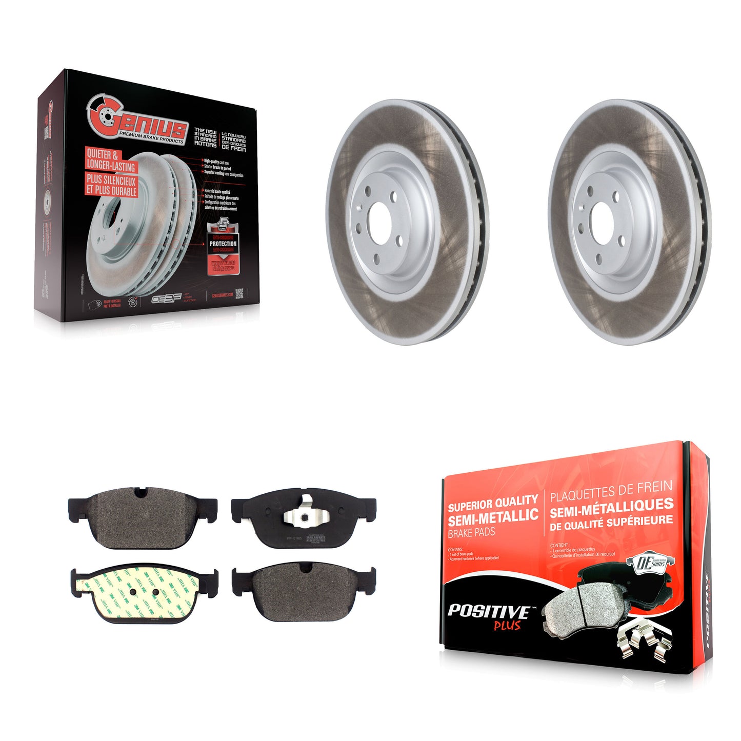 [Avant] Kit de disque (revêtu) et plaquette (semi-métallique) de frein pour 2016-2019 Volvo XC90 avec 366mm Diameter Rotor KGF-102439