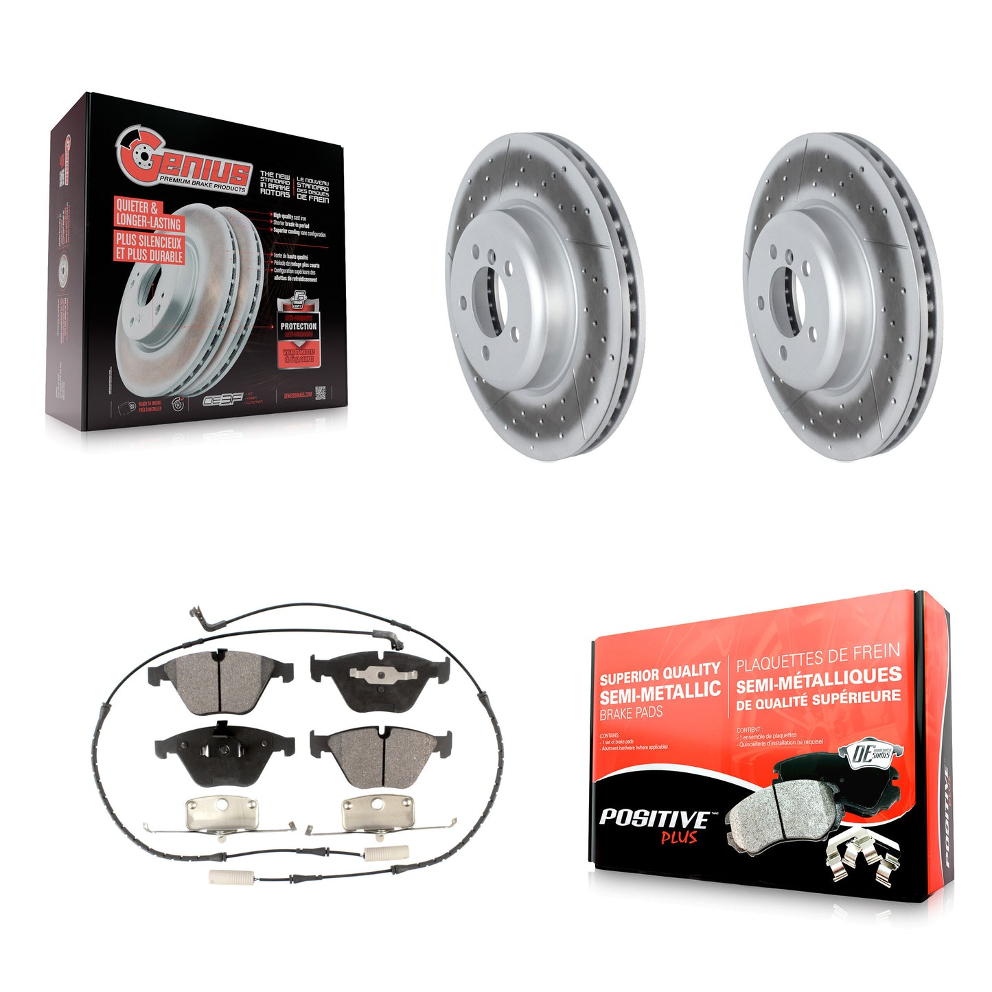 [Avant] Kit de disque (revêtu) et plaquette (semi-métallique) de frein pour 2012 BMW 335i Convertible Coupe avec Blue Painted Calipers KGF-102563
